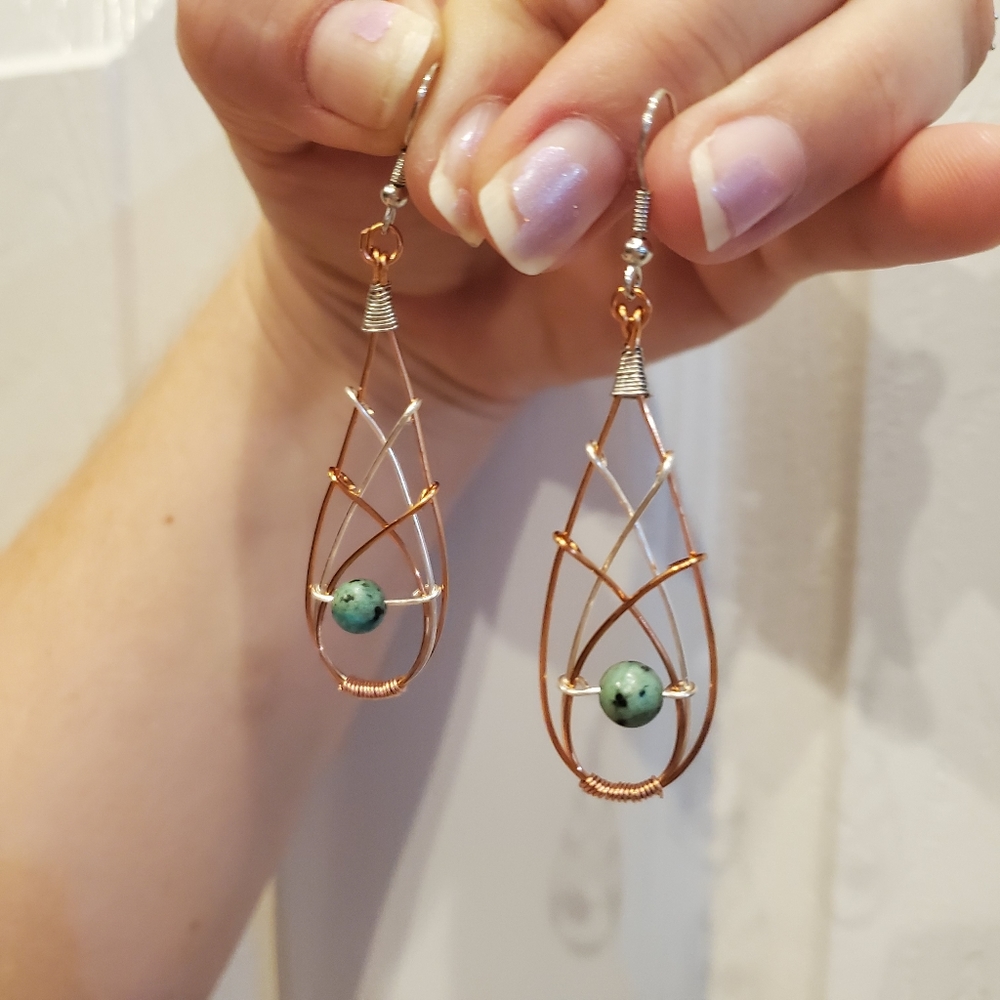 Handmade Wire Dangle Earrings - Picture 2 of 4